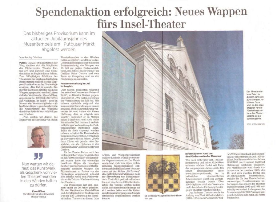 Spendenaktion erfolgreich:Neues Wappen fürs Insel-Theater